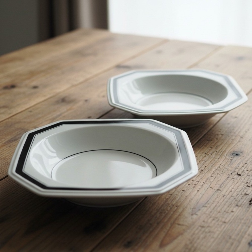 Mikasa Tuxedo Park Octagon Soup Bowls #F3702, Set of 2 Modern Ceramic Dinnerware